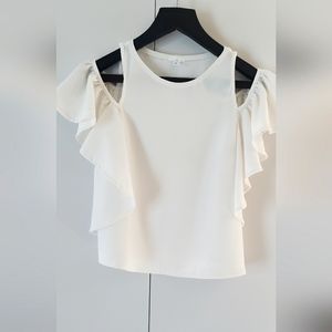 Bp Cold Shoulder Ruffle Top Size S, White
